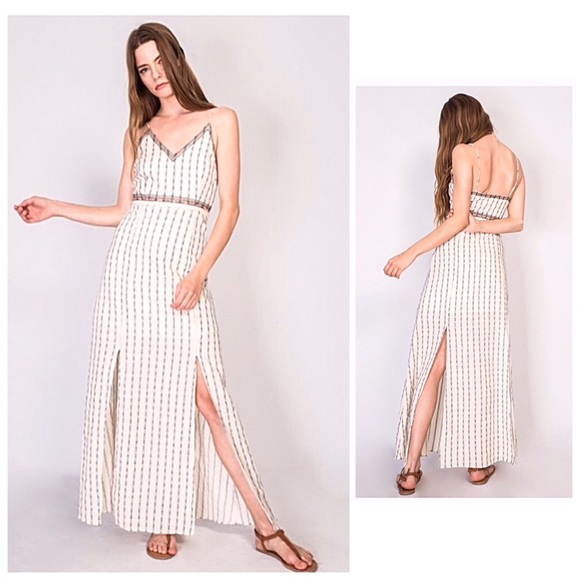 Dresses & Skirts - Cream Embroidery Detail Trendy Panel Maxi